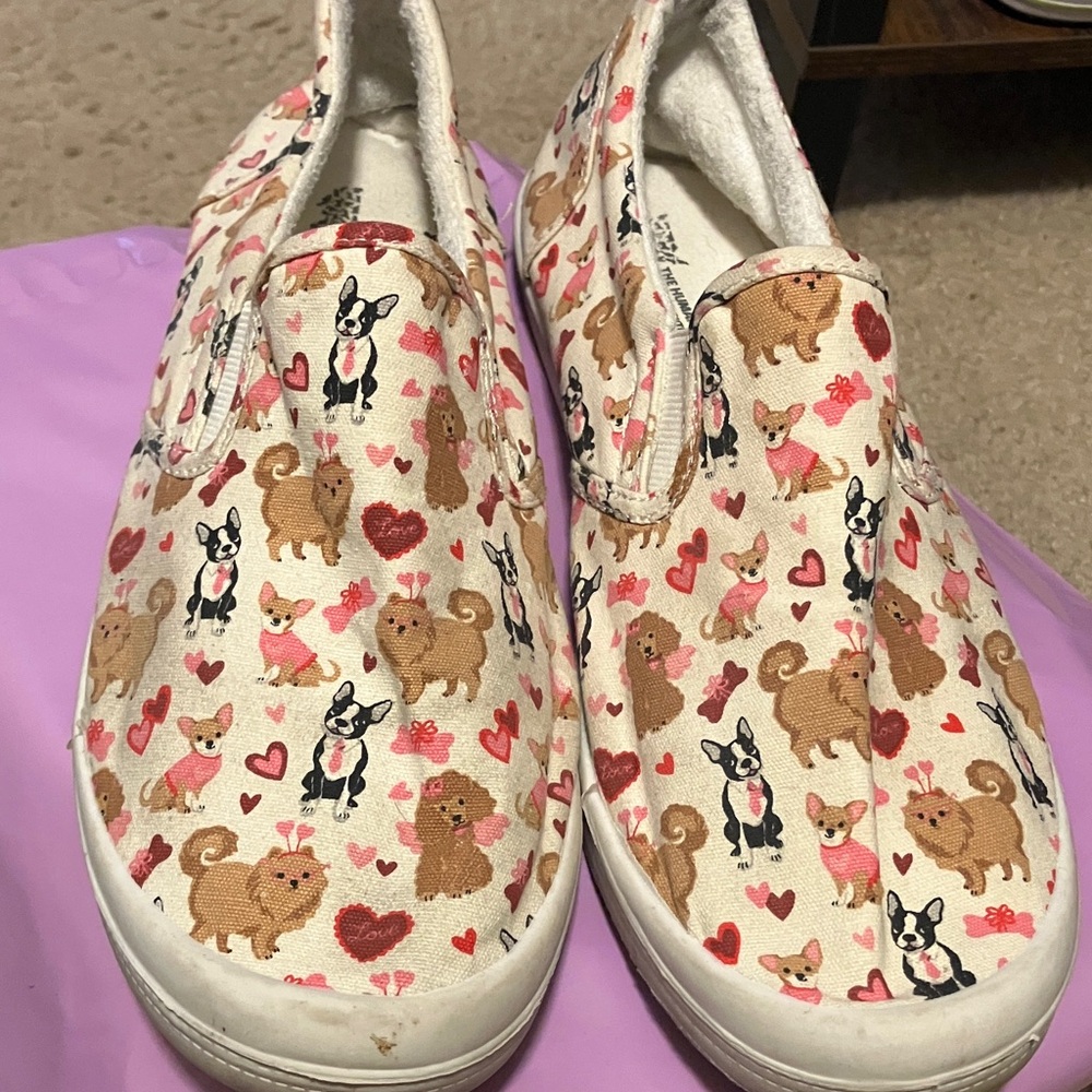 Canvas Slip-On Sneakers with Pink & Tan Dog Print